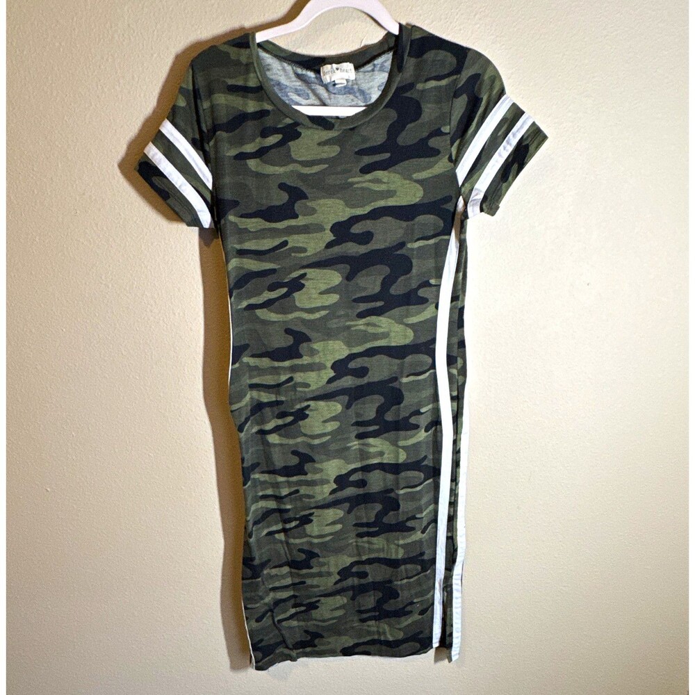 Derek Heart Women’s Camouflage Knit T-Shirt Dress Size L Green Black White